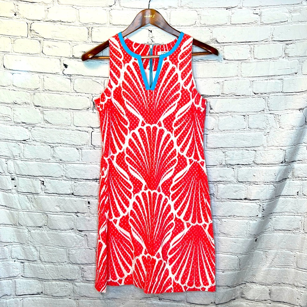 Crown & Ivy Coral White Eyelet Blue Trim Sleeveless Dress Size 2